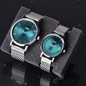 LOUIS DEVIN Stainless Steel Chain Analog Wrist Watch for Men and Women (Green/Brown/Blue/Black Dial) | Set of 2 Wrist Watches | Couple Watches | LDCM-WT092-CH